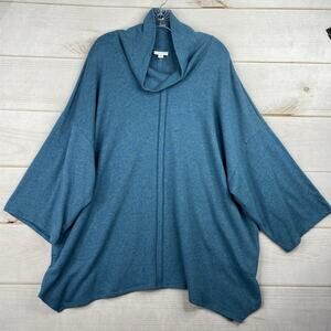J JILL Pure Jill Pullover Sweatshirt XL Petite Green Blue Cowl Neck 3/4 Sleeve